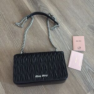 like new miu miu black pattina matelasse patent leather bag